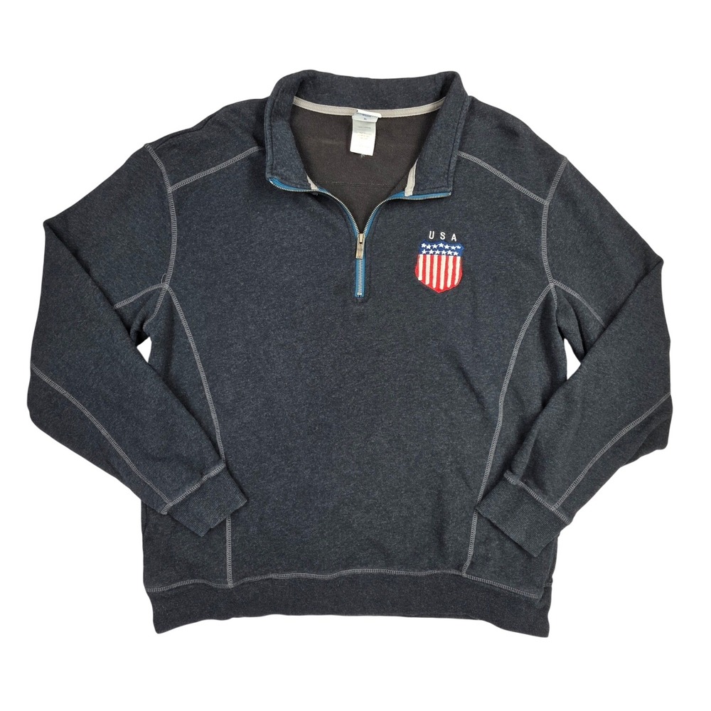 Crazy Shirts Hawaii Mens XL USA Shield Quarter Zip Pullover Charcoal Gray Cotton